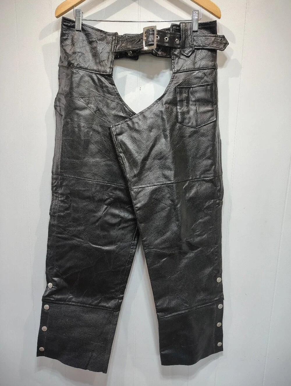 Diamond Plate Buffalo Leather‎ Chaps Black size XL Motorcycle Biker Harley Moto
